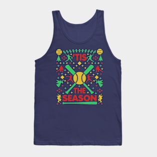 Funny Softball 'Tis the Season Ugly Christmas Sweater Party Shirt Tank Top